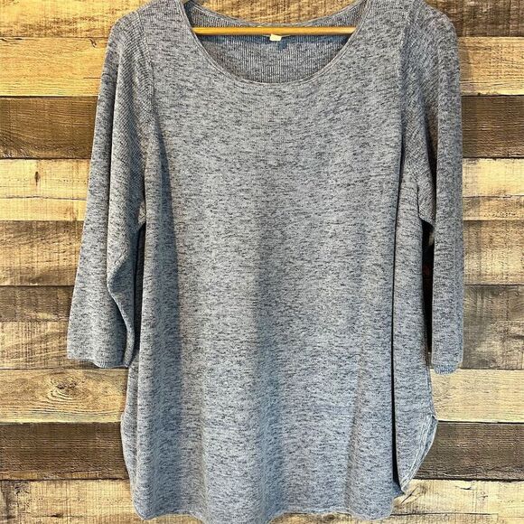 Eileen Fisher Women's 1X Blue Gray Marled Knit Minimalist Classic Sweater - Picture 1 of 4